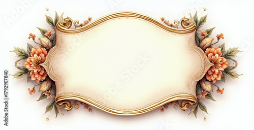 Golden Scroll Ornament with Ribbon Banner for Invitation or Wedding Card Design