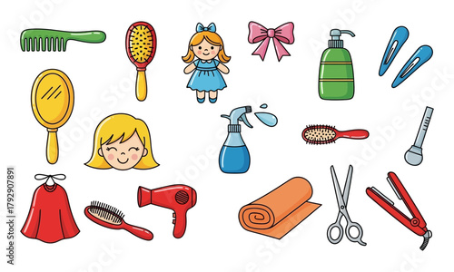 Collection of hair salon and beauty treatment items