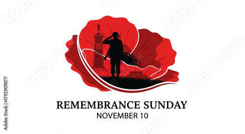 Powerful Remembrance Sunday tribute with silhouette of soldier honoring fallen heroes amidst a vibrant poppy, a symbol of peace and remembrance, evokes patriotism and respect
