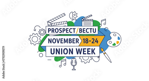 Celebrate Prospect BECTU Union Week in November with creative arts and entertainment, a vibrant and dynamic design for promoting union events and member engagement