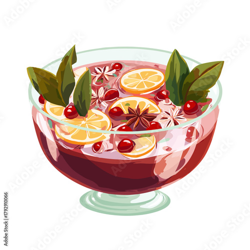 Vector illustration of a bowl of christmas punch
