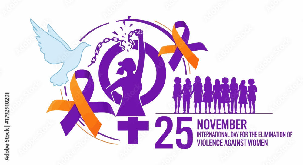 Obraz premium Empowering women globally on November 25th for the International Day for the Elimination of Violence against Women, inspiring hope and peace with a dove and symbolic colors