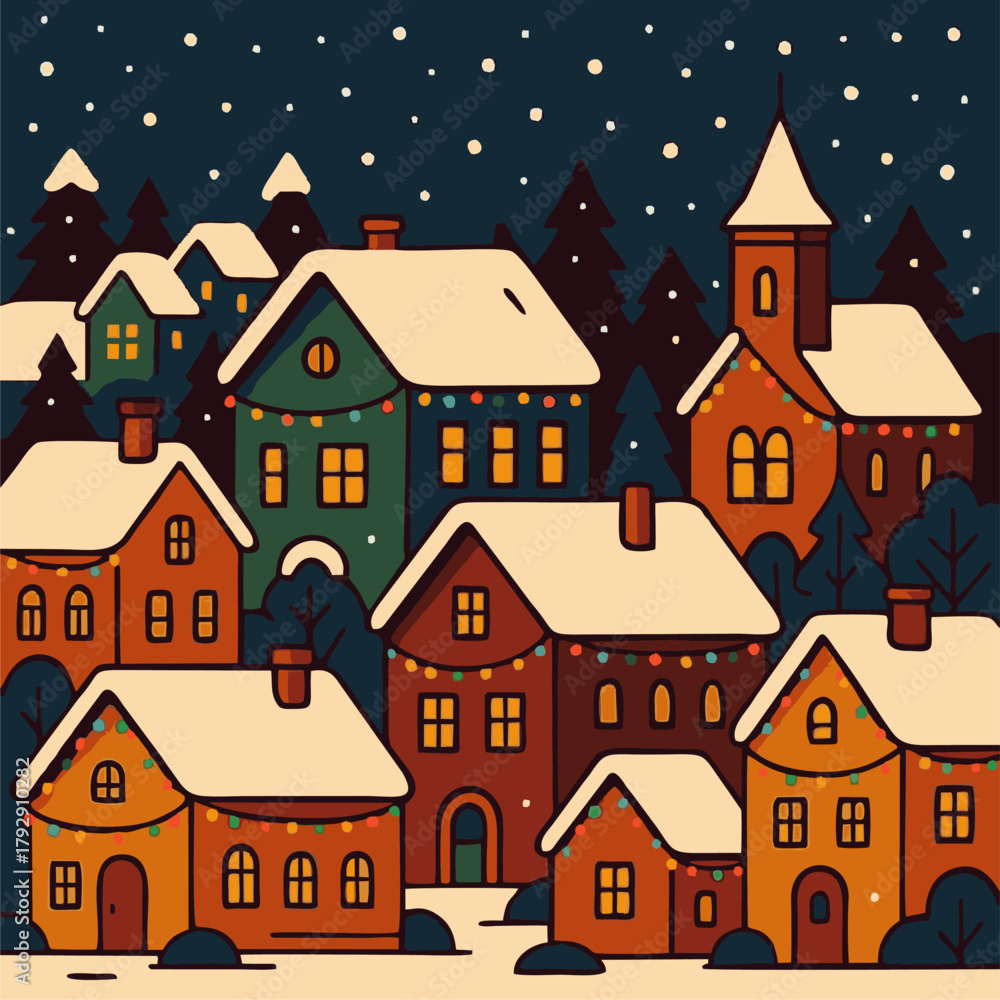 Naklejka premium Festive winter village vector background