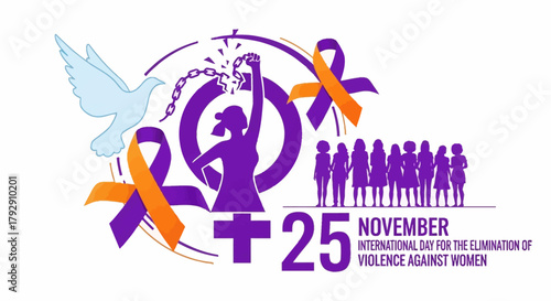 Empowering women globally on November 25th for the International Day for the Elimination of Violence against Women, inspiring hope and peace with a dove and symbolic colors