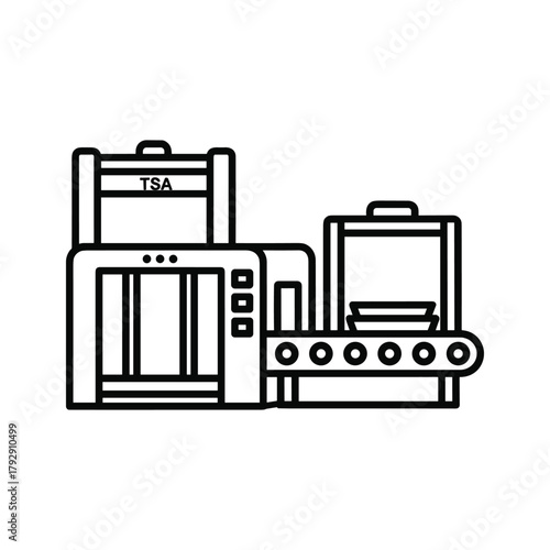 Line art icon of a tsa security scanner and conveyor belt for luggage