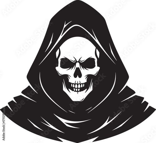 Grim reaper skull in a hood vector illustration
