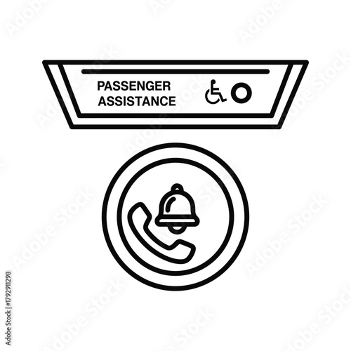 Line art icon for passenger assistance with a wheelchair symbol and a call button
