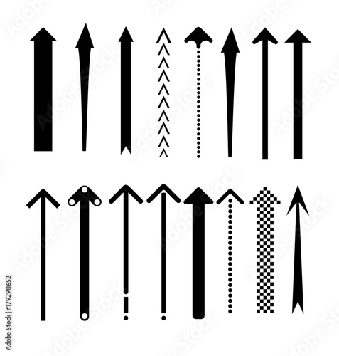 Set of black arrow pointing up. Arrow shape element. Vector