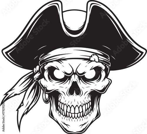 Pirate skull with hat and bandana illustration