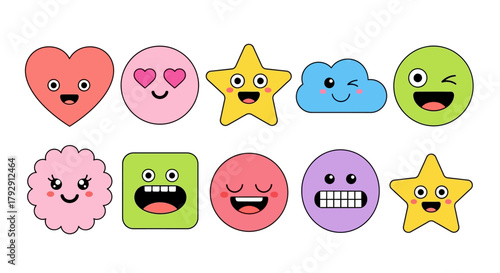 Set of Funny Cartoon Emoticons with Different Colors and Shapes