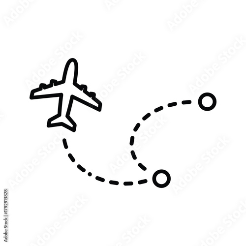 Airplane icon showing flight path between two points