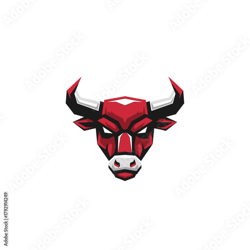 Bold and aggressive red bull head illustration, symbolizing raw strength, determination, and competitive energy for dynamic branding or athletic team mascots