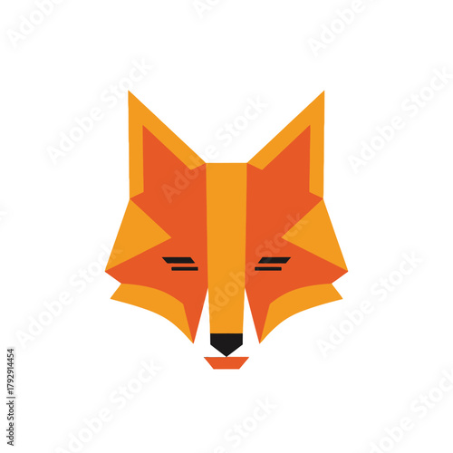 Stylized orange fox head logo on a white background, a modern graphic design