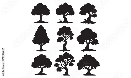 Collection of Stylized Tree Silhouettes