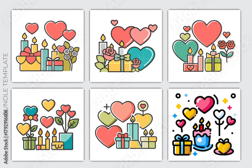 Romantic Gifts & Candle Icons Bundle