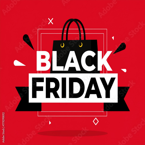 Black Friday Big Sale Event Banner with Shopping Bag and Bold Text