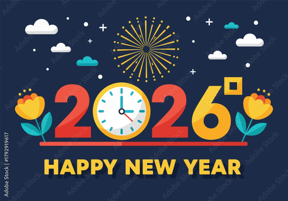 Fototapeta premium Happy new year celebration art illustration design vector decoration