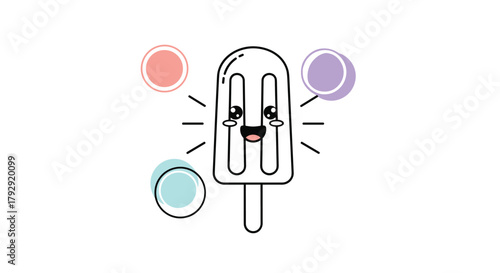 Simple coloring page features a cute kawaii-style popsicle character with big emotional eyes, suitable for kids and creative projects.