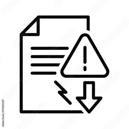 Document with warning sign and download arrow