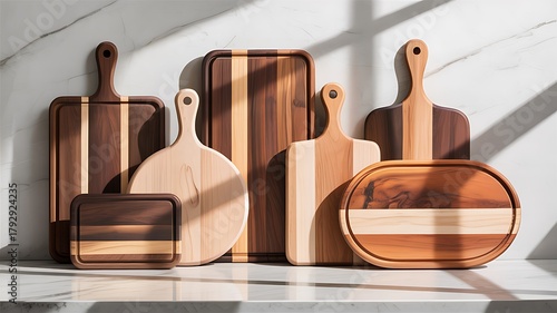 Elegant assortment of wooden cutting boards with sleek designs photo