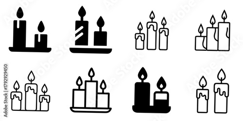 candles icon set. pictogram isolated on white background. Vector illustration.