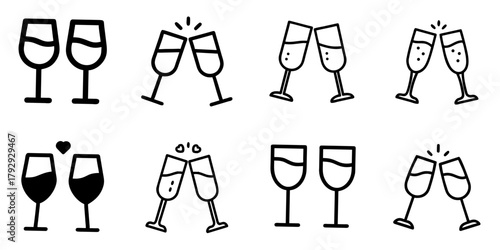 champagne glasses icon set. pictogram isolated on white background. Vector illustration.