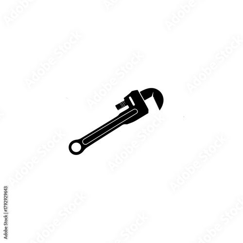 Monochromatic silhouette illustration of an adjustable pipe wrench tool 