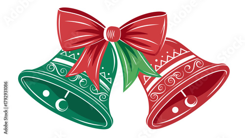Festive Christmas bells with bow, ideal for holiday greetings and seasonal promotions, spreading cheer and warmth this winter, scalable vector design