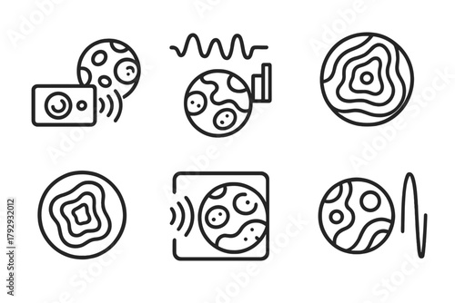 Exoplanet Iconography. Line style icons of exoplanets: infrared detection, IR spectrum icon, thermal profile, heat signature, cool