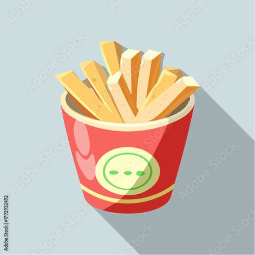Delicious golden french fries served in a red container, perfect for a fast food meal or snack