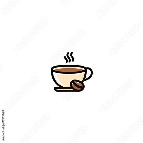 Steaming cup of coffee with roasted bean