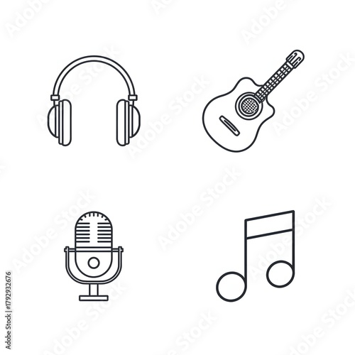 Music and Audio Line Art Icons Set