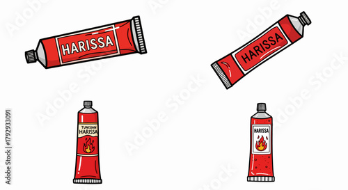 Harissa paste and sauce collection with transparent background