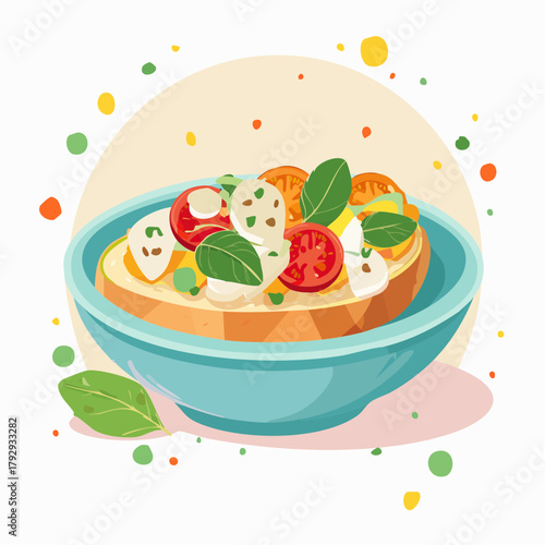 Delicious Bruschetta in a Bowl A Fresh and Flavorful Italian Appetizer Illustration