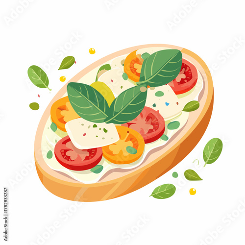 Delicious Bruschetta Illustration A Vibrant Visual Depiction of a Classic Italian Appetizer with Fresh Ingredients