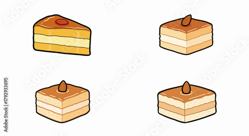 Layered cake slices with almond topping