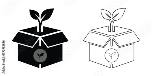 Eco Packaging Icon Sustainable Box with Plant Symbol