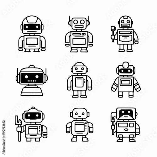 Minimalist Outline Robot Icon Set