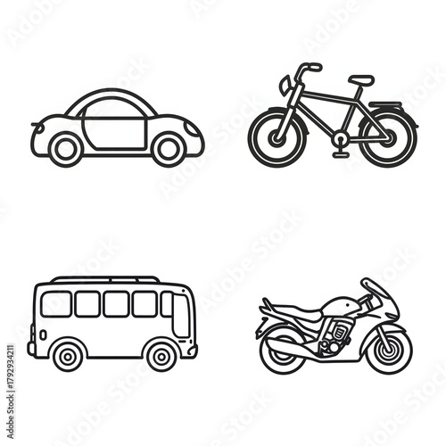 Transportation Vehicles Line Art Set