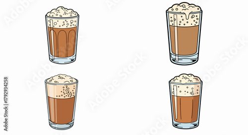 Four glasses of chai tea with transparent background