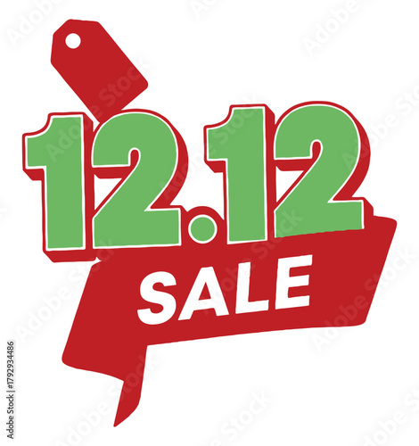 Red and green 12.12 sale banner with a price tag icon, promoting a special shopping event.