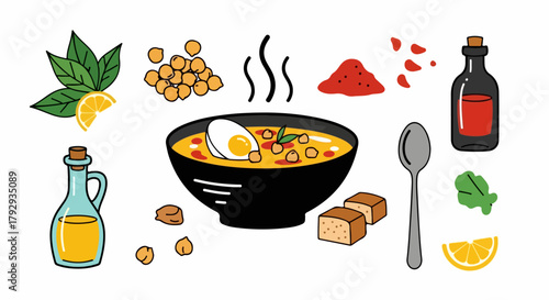 Chickpea soup with egg and lemon ingredients