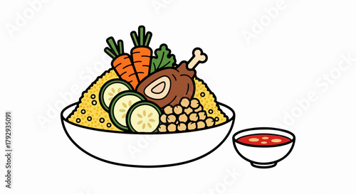 Bowl of hearty stew with carrots and bone