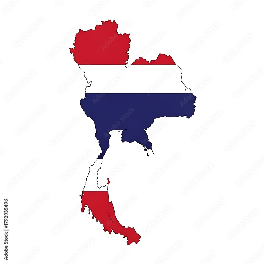 Fototapeta premium Thailand Map Flag - National Symbol of Southeast Asian Country.