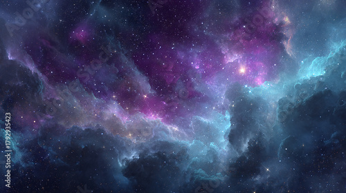 An awe-inspiring view of the celestial bodies in a galaxy, featuring nebulas and stars across the cosmos. The vastness of the universe is captured