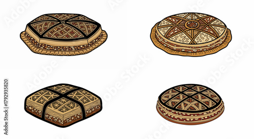 Traditional patterned cushions and mats with transparent background