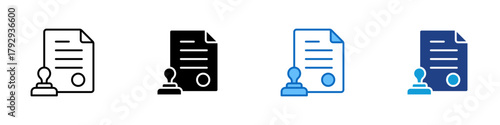 Legal Document Multiple Style Icon Design Vector - paper with a stamp symbolizing certification, approval, and official documentation