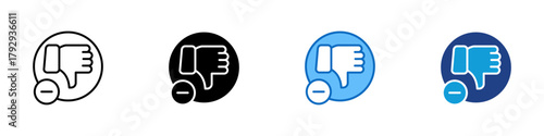 Negative Feedback Multiple Style Icon Design Vector - thumbs down symbol with a minus sign representing dislike, rejection, or negative response