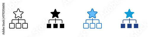 Leadership Structure Multiple Style Icon Design Vector - hierarchical structure with a star symbol on top representing leadership, authority, and team management
