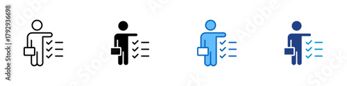 Task Management Multiple Style Icon Design Vector - person holding a checklist representing task planning, productivity, and project management